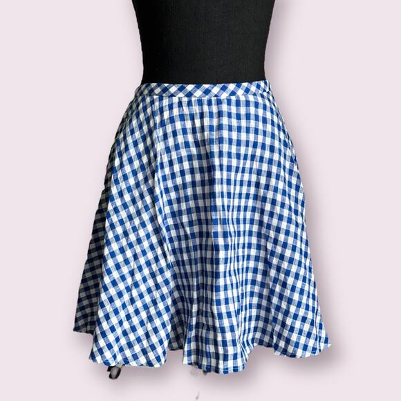 J. Crew Blue and White Linen Plaided Skirt Sz 0 - Picture 1 of 8